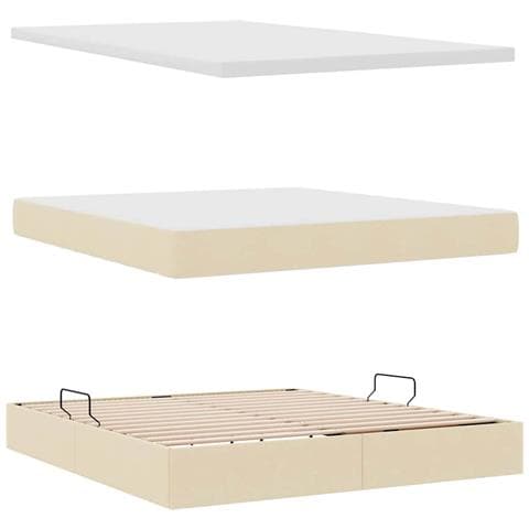 Letto con contenitore e LED con led Crema 160 x 200 cm Tessuto - Foto 9