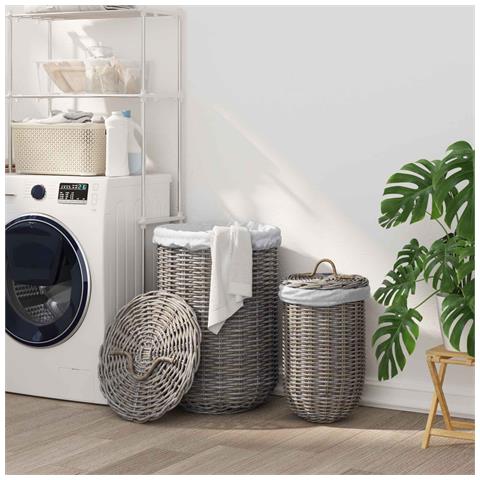 Cesto per la biancheria con coperchio 2 pcs Grigio Kubu - Foto 2