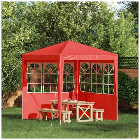 Parete per tenda da festa 2 pcs 200 x 195 cm Rosso PE e Acciaio - Foto 2