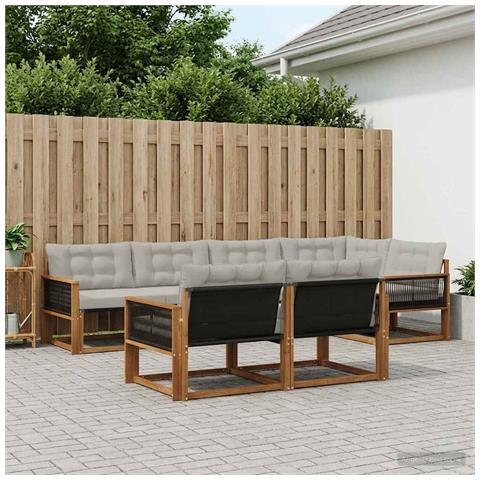 Set di divani da esterno 7 pcs Naturale e Grigio Chiaro - Foto 2