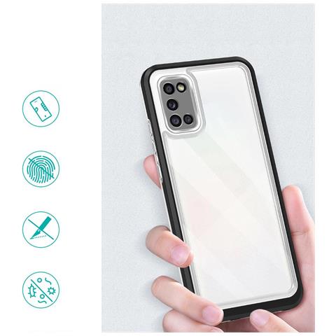 Custodia 3in1 Trasparente Per Samsung Galaxy A03s (166) Con Cornice, Cover In Gel, Nera - Foto 2