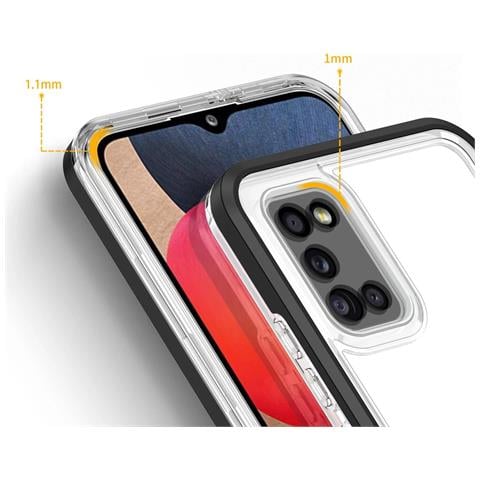 Custodia 3in1 Trasparente Per Samsung Galaxy A03s (166) Con Cornice, Cover In Gel, Nera - Foto 5