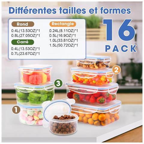 Contenitori alimentari SE-16PCS. 16 pezzi. 8 contenitori. 5.54 L - Foto 4