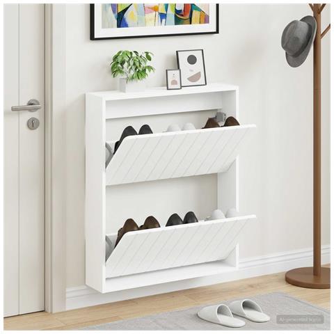 Mobiletto per Scarpe da Muro ZWOLLE 71 x 17 x 86 cm Bianco - Foto 2