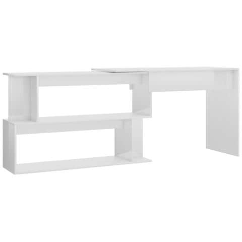 Scrivania Angolo Bianco Lucido 200x50x76 cm Legno Multistrato - Foto 1