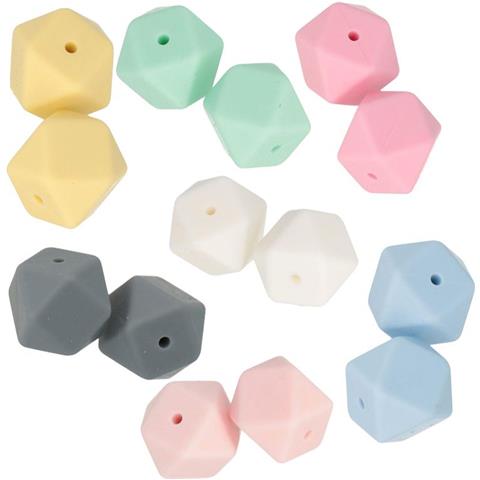 14 Perle Esagonali In Silicone 17 Mm - Multicolore - Foto 1