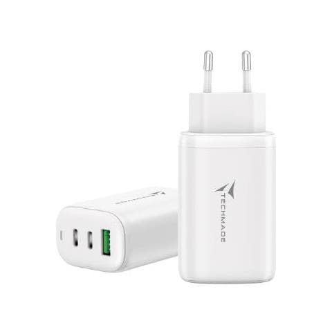 Caricatore Rapido 65w Gan 3 Porte (2usb-c Usb-a) Techmade Tm-p937-wh - Foto 1