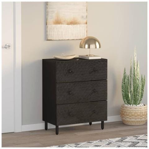 Credenza Nera 60x33x75 Cm In Legno Massello Di Mango - Foto 3