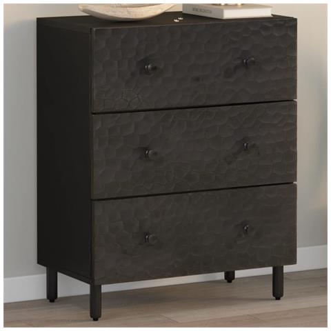Credenza Nera 60x33x75 Cm In Legno Massello Di Mango - Foto 1