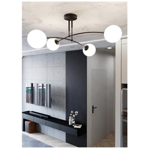 Lampada A Soffitto Pregos - Nero, Bianco - Acciaio Verniciato A Polvere, Vetro - 60x30x60 Cm - Foto 2