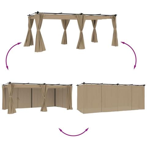 Gazebo Con Tende Tortora 6x3 M In Acciaio - Foto 3