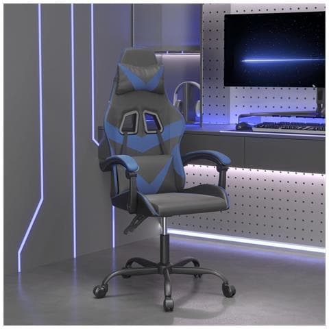 Sedia da Gaming Girevole Nero e Blu in Similpelle - Foto 10