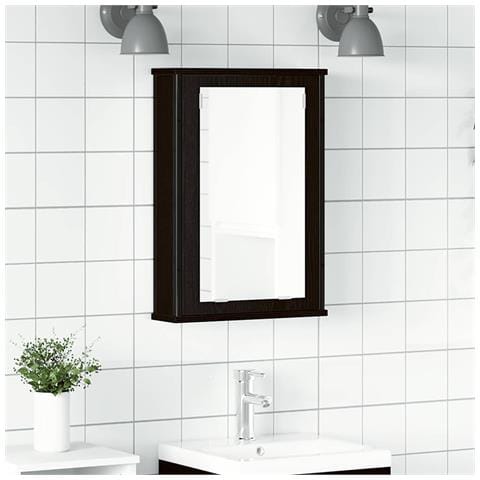 Mobile da Bagno con Specchio Rovere Nero 42x12x60 cm Truciolato - Foto 1