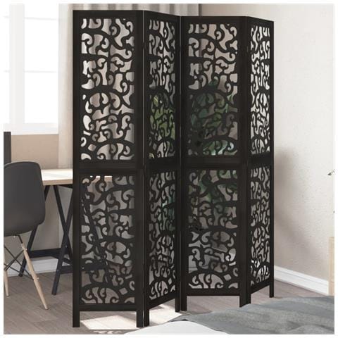 Divisorio Ambienti 4 Pannelli Nero Legno Massello Di Paulownia - Foto 1