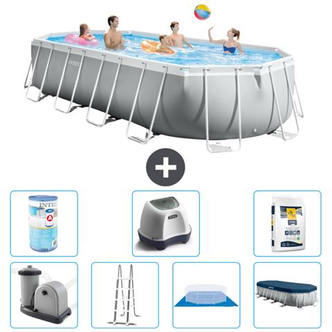 Piscina Fuori Terra - Ovale - 610x305x122 Cm - Grigio - Include Accessori Coordinati A2607 - Foto 1