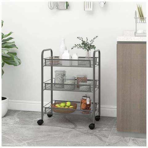 Carrello Da Cucina Con 3 Ripiani Grigio 46x26x64 Cm In Ferro - Foto 7