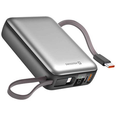 Batteria Esterna 20000mah Con Cavi Usb-c E Lightning Compatta, Argento - Foto 1