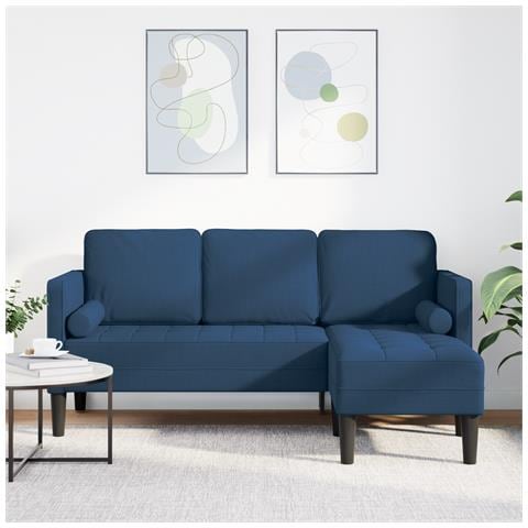 Divano L-Shaped 3 Posti Blu 160 cm Tessuto - Foto 2