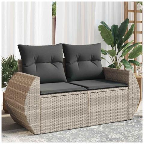 Divano da Giardino con Cuscini 2 Posti Grigio Chiaro Polyrattan - Foto 2