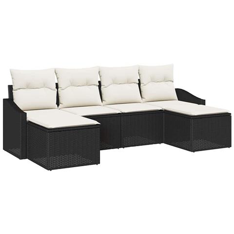 Set da Pranzo da Giardino di 6 Pezzi con Cuscini Rattan Polietilene Nero - Foto 1