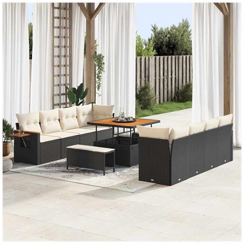 Set divano da giardino da 11 pezzi con cuscini rattan polyrattan nero, Set da pranzo da giardino da 3 pezzi con cuscini rattan polyrattan nero - Foto 2
