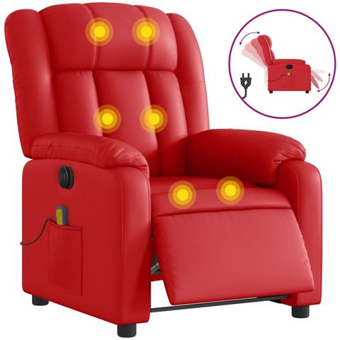 Poltrona Massaggio Elettrica Reclinabile Rosso Similpelle - Foto 1