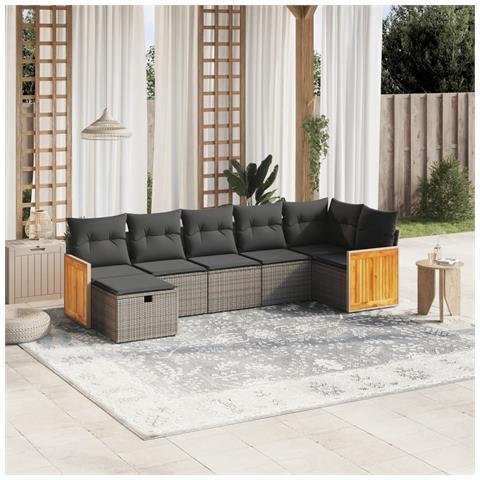 Set Divani da Giardino 7 pz con Cuscini Grigio in Polyrattan - Foto 2