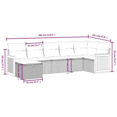 Set Divani da Giardino 7 pz con Cuscini Grigio in Polyrattan - Foto 4