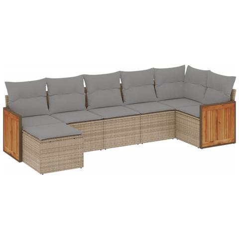 Set Divani da Giardino 7 pz con Cuscini Beige in Polyrattan - Foto 1