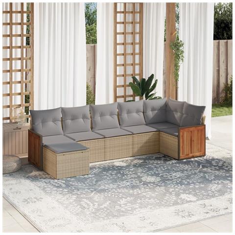 Set Divani da Giardino 7 pz con Cuscini Beige in Polyrattan - Foto 2