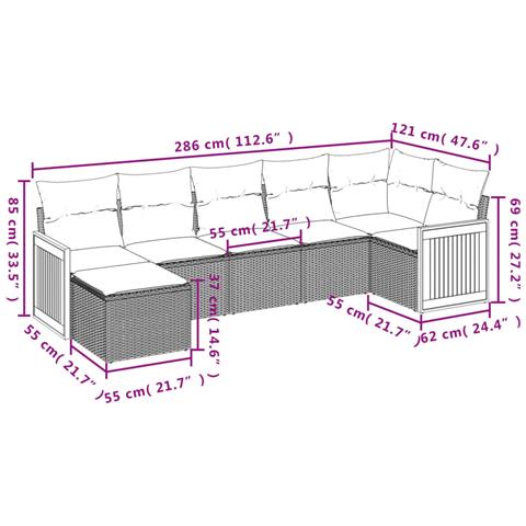 Set Divani da Giardino 7 pz con Cuscini Beige in Polyrattan - Foto 3