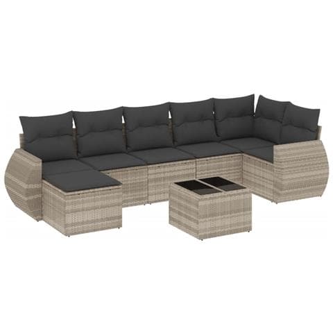 Set Divano da Giardino 8pz con Cuscini Grigio Chiaro Polyrattan - Foto 1