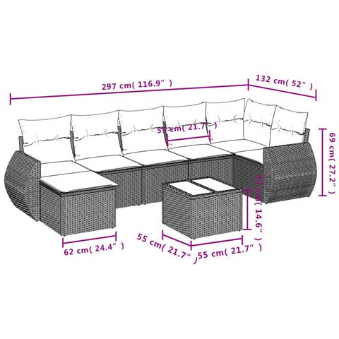 Set Divano da Giardino 8pz con Cuscini Grigio Chiaro Polyrattan - Foto 3