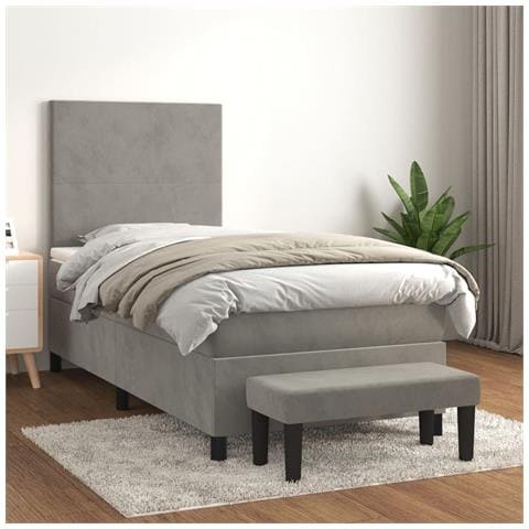 Giroletto a Molle con Materasso Grigio Chiaro 90x190 cm Velluto - Foto 2