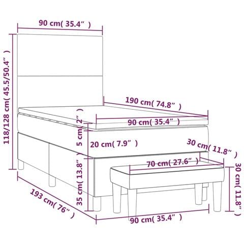 Giroletto a Molle con Materasso Grigio Chiaro 90x190 cm Velluto - Foto 8