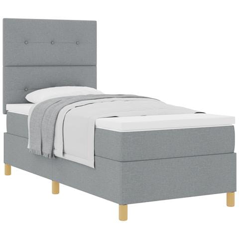 Letto con Rete a Molla con Materasso Grigio Chiaro 100x200 cm Tessuto - Foto 1