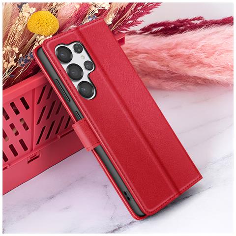 Custodia A Portafoglio Per Galaxy S25 Ultra Con Supporto E Linguetta Magnetica, Rosso - Foto 2