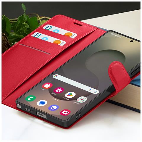 Custodia A Portafoglio Per Galaxy S25 Ultra Con Supporto E Linguetta Magnetica, Rosso - Foto 5