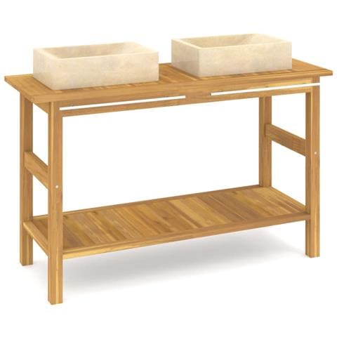 Mobile Vanità Bagno e Lavandini Marmo Crema Legno Massello Teak - Foto 1