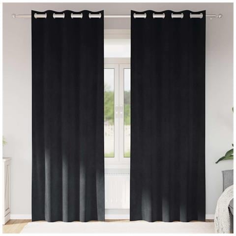 Tende con tende 2 pcs Nero 140 x 225 cm Velluto - Foto 2