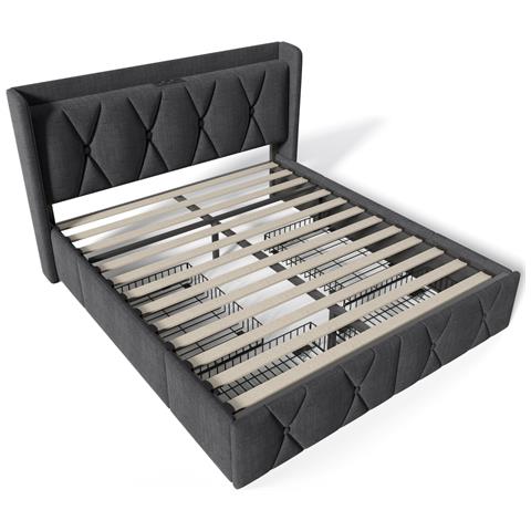 Letto Contenitore Elegante Con 4 Cassetti E Rivestimento In Lino Grigio - Foto 3