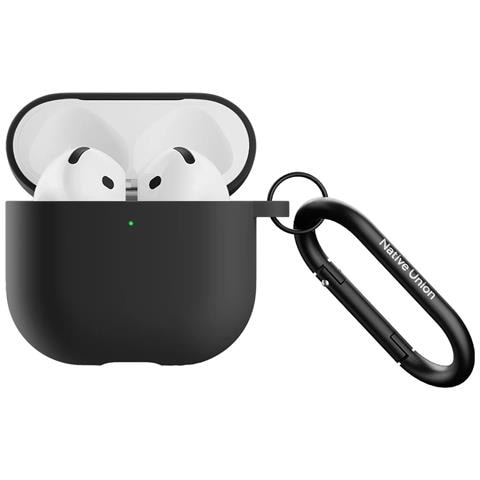 Custodia In Silicone Per Airpods 4 Con Moschettone In Metallo, Nero - Foto 1