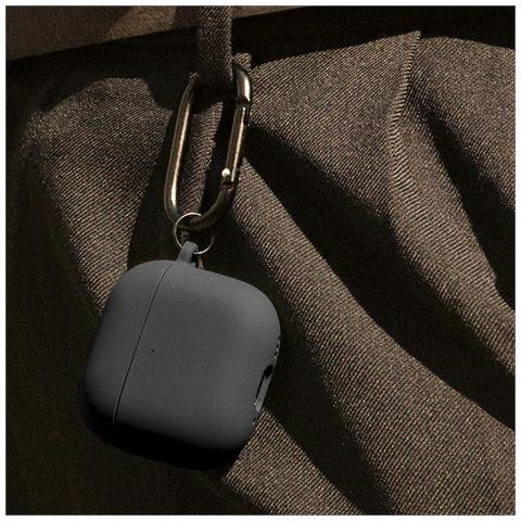 Custodia In Silicone Per Airpods 4 Con Moschettone In Metallo, Nero - Foto 2