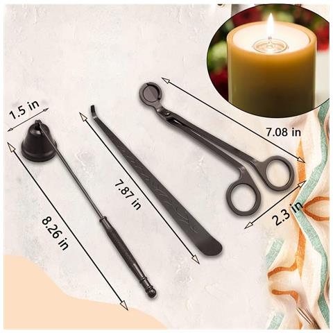 Set Di 4 Utensili Per Candele Aromaterapiche: Vassoio, Taglia Stoppino, Spegni Candela E Mestolo Black - Foto 7