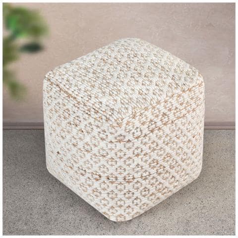 Ewan - Pouf In Lana Avorio Con Decoro 40 X 40 - Foto 1