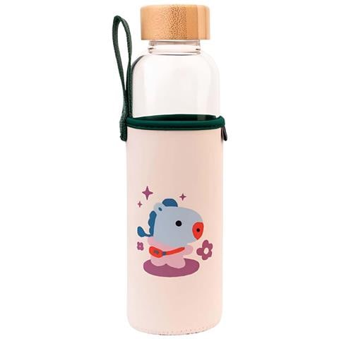 Borraccia In Vetro Riutilizzabile Da 500 Ml Con Motivo Mang E Custodia, Blanc / Vert - Foto 1