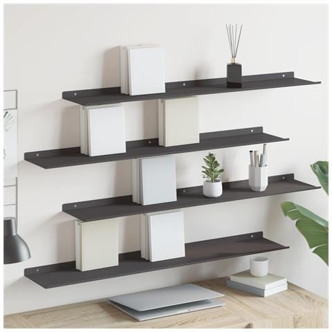 Scaffale da parete con lo scaffale 4 pcs Nero 100 x 18 x 2,5 cm - Foto 2