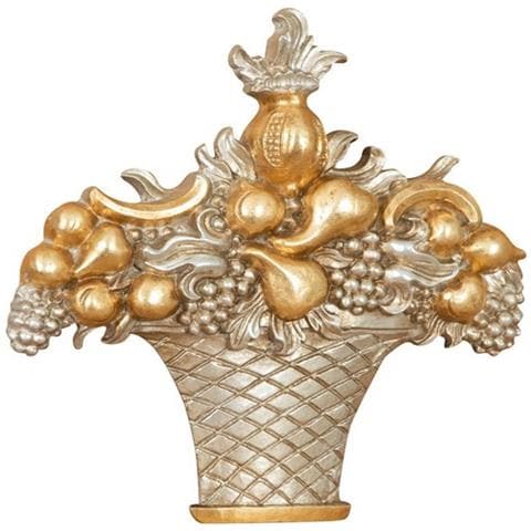 Fregio Cesto Frutta In Legno Finitura Argento E Oro Made In Italy - Foto 1