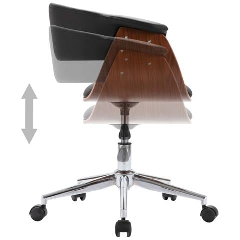 Sedia Da Ufficio Girevole Nera In Legno Piegato E Similpelle - Foto 7