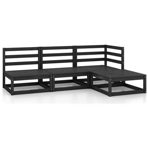 Set Divani da Giardino 4 pz Nero in Legno Massello di Pino - Foto 2